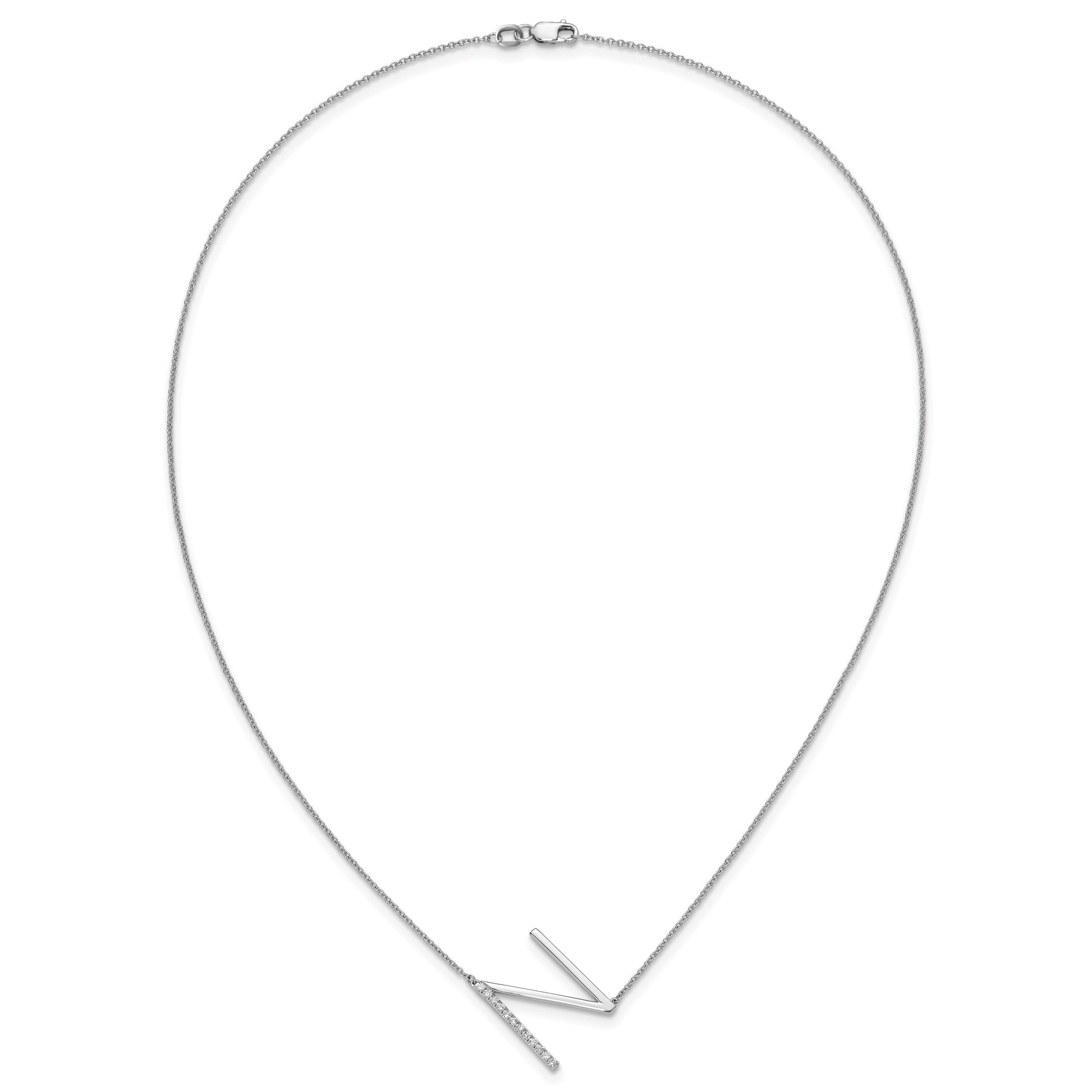 14K White Gold Sideways Diamond Initial N 18 inch Necklace