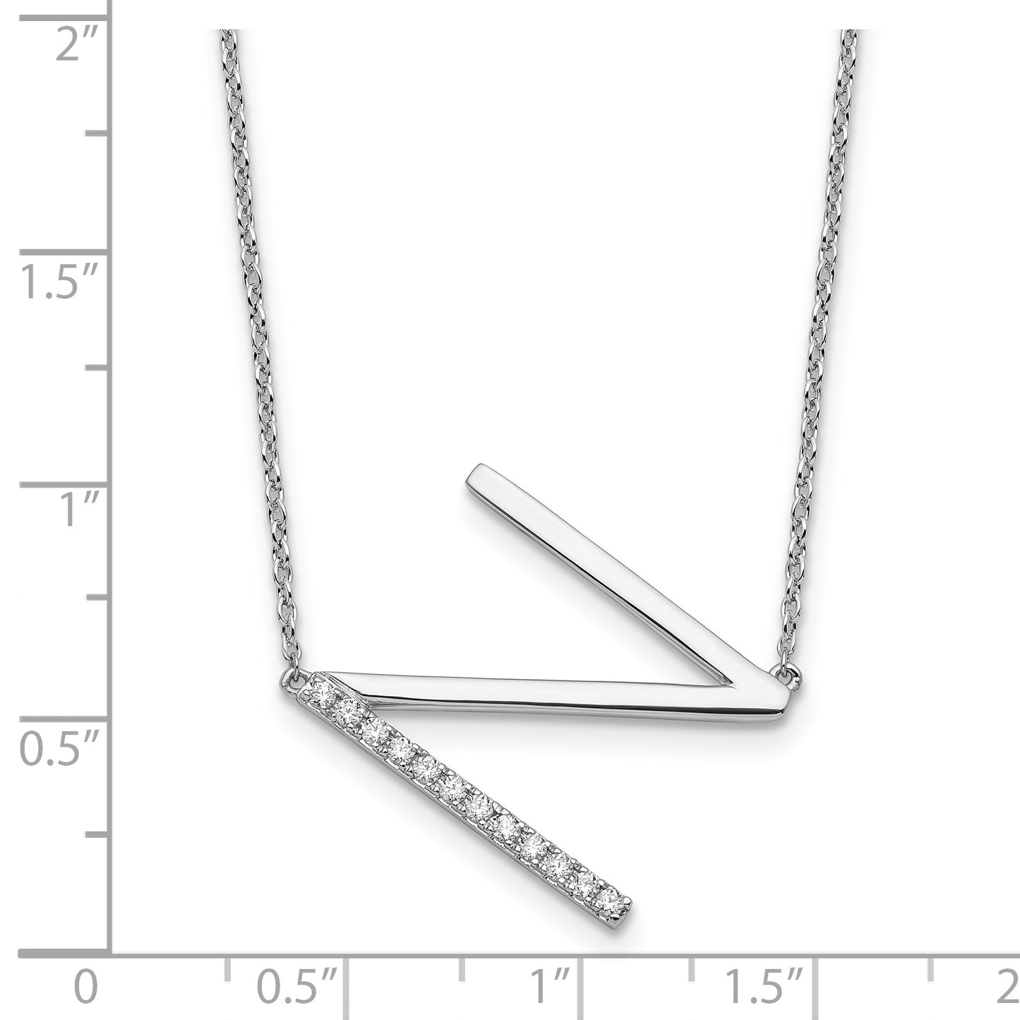 14K White Gold Sideways Diamond Initial N 18 inch Necklace