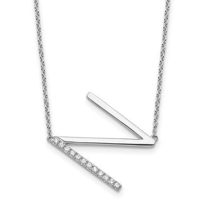 14K White Gold Sideways Diamond Initial N Necklace