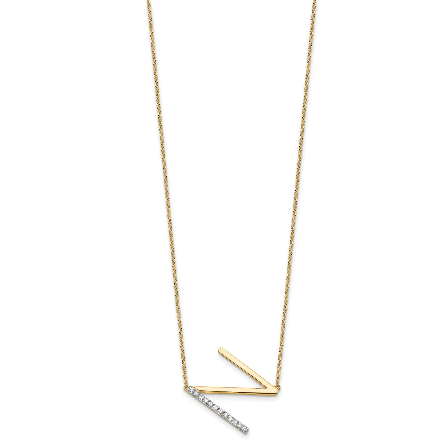 14K Sideways Diamond Initial N 18 inch Necklace