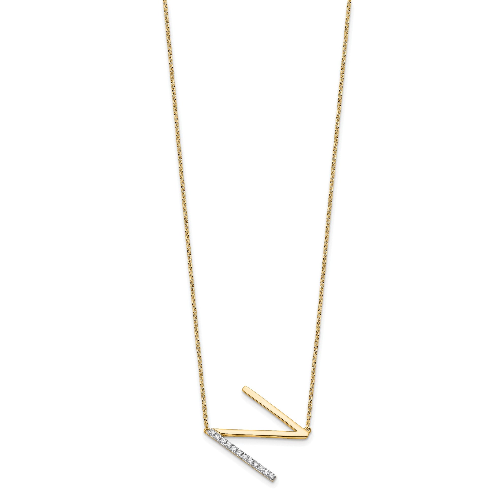 14K Sideways Diamond Initial N 18 inch Necklace