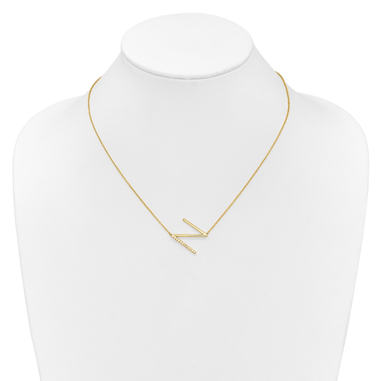 14K Sideways Diamond Initial N 18 inch Necklace