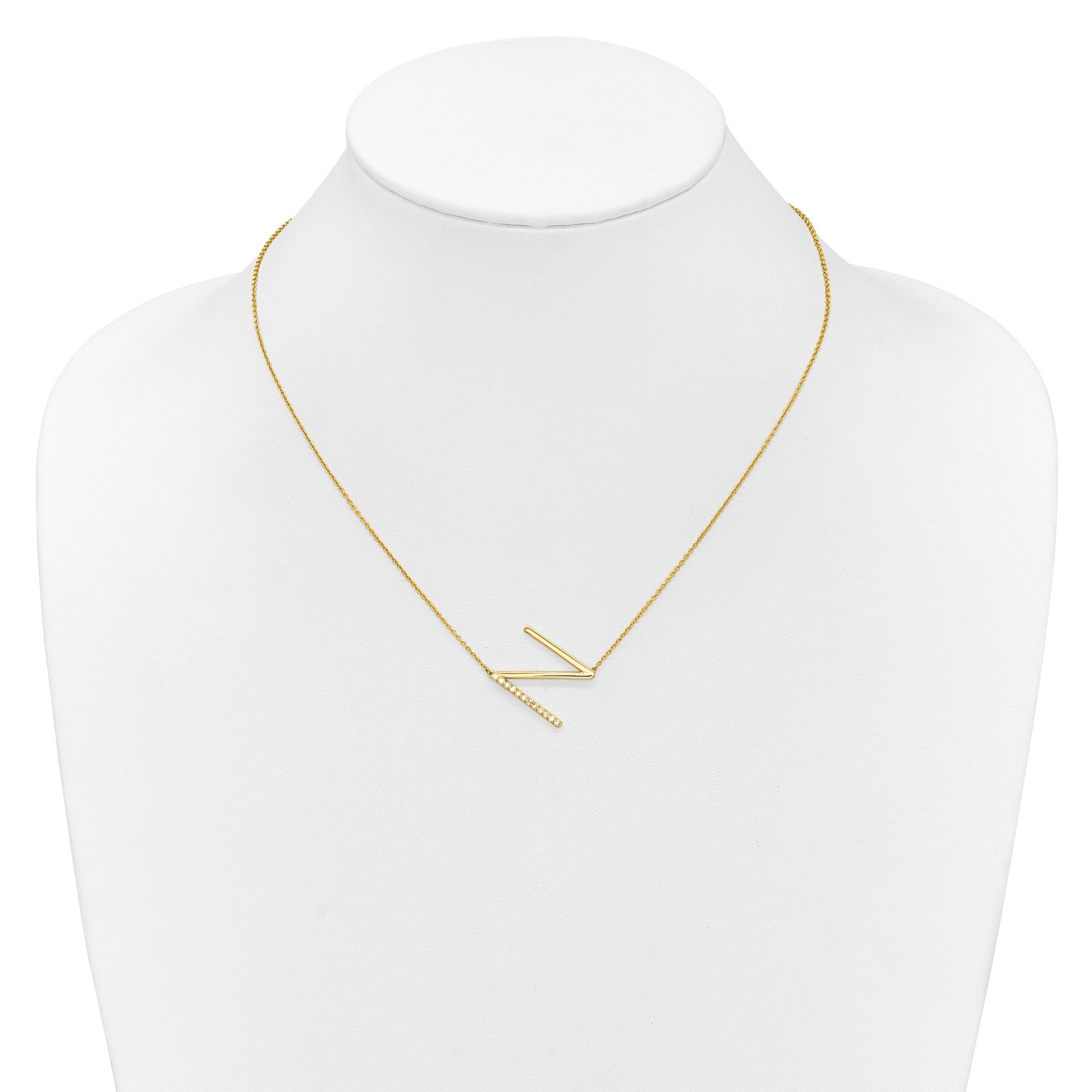 14K Sideways Diamond Initial N 18 inch Necklace