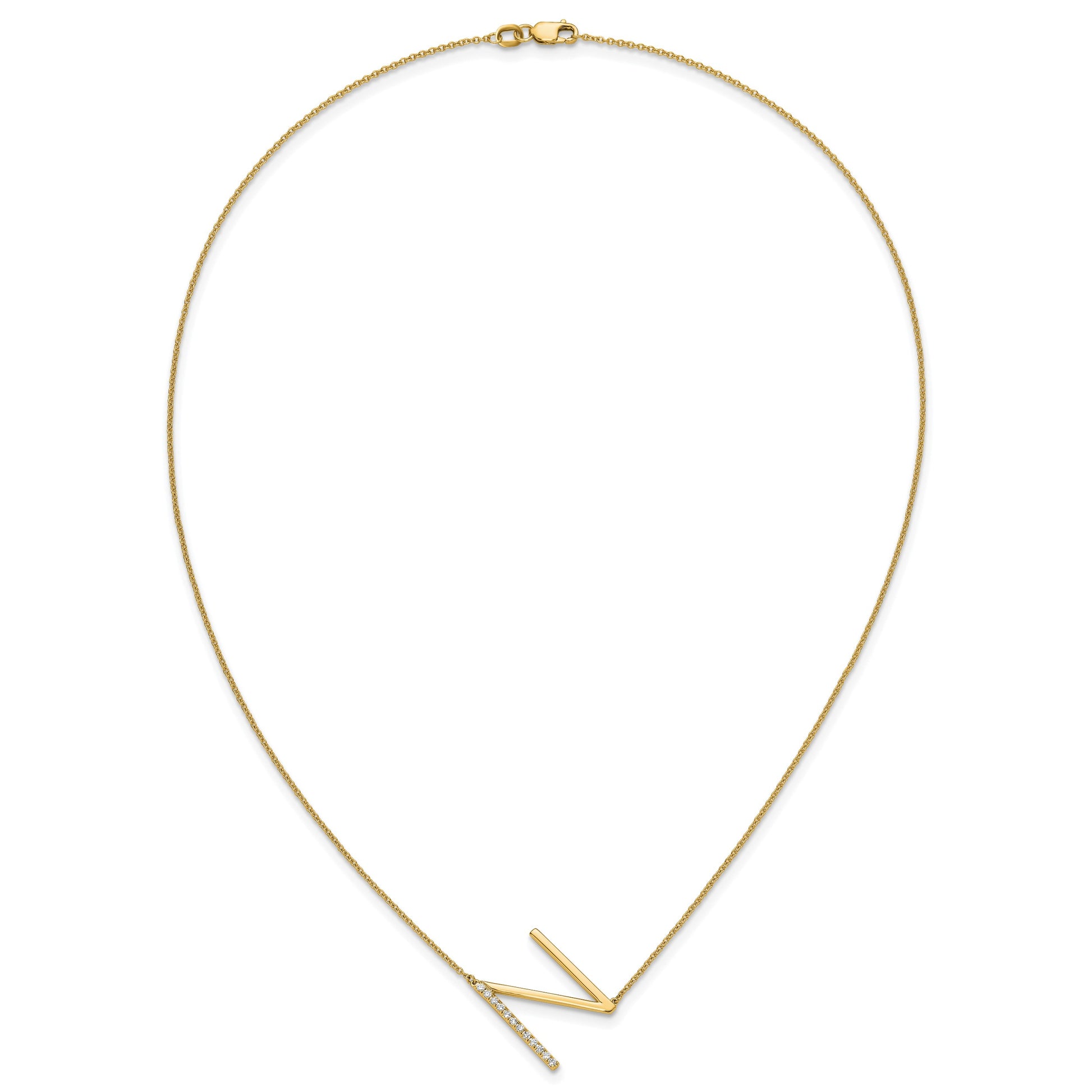 14K Sideways Diamond Initial N 18 inch Necklace