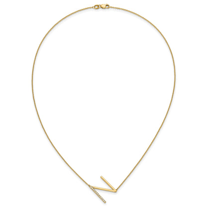 14K Sideways Diamond Initial N 18 inch Necklace