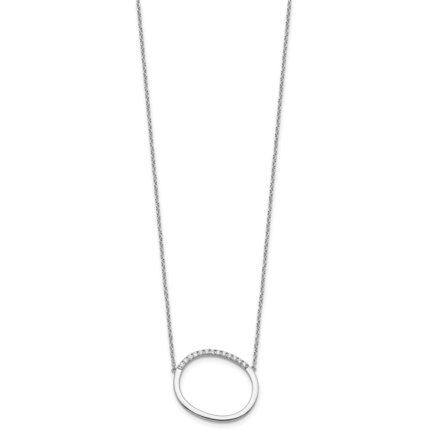 14K White Gold Sideways Diamond Initial O 18 inch Necklace