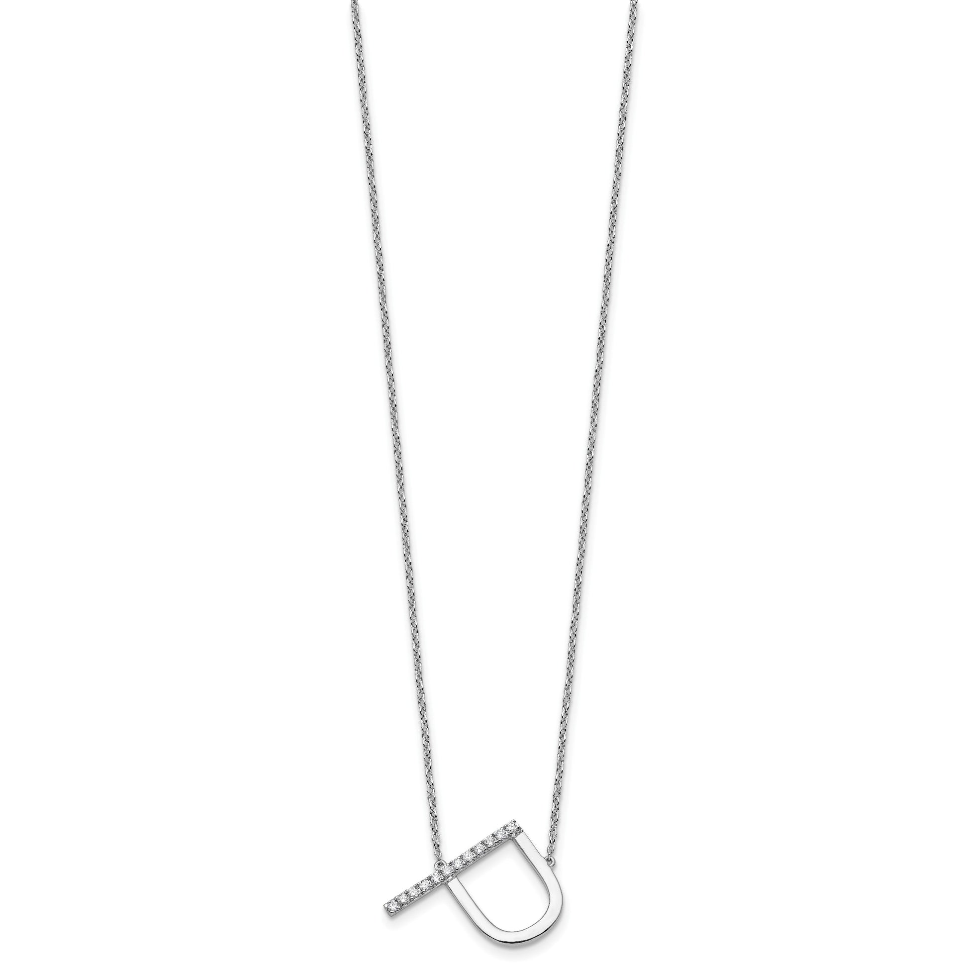 14K White Gold Sideways Diamond Initial P 18 inch Necklace