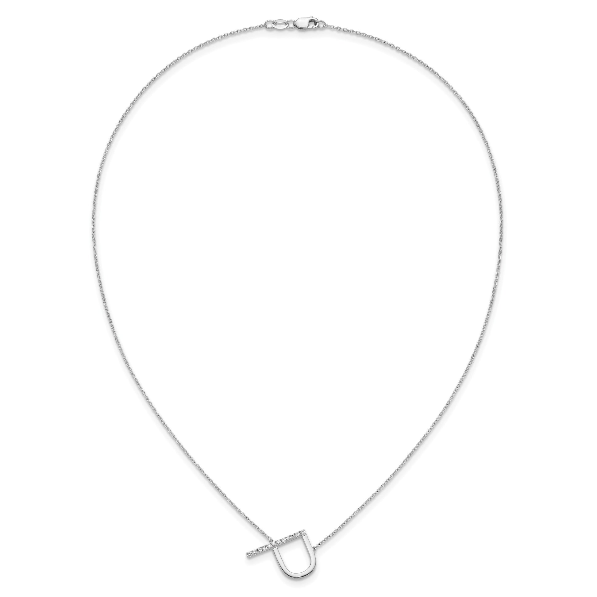 14K White Gold Sideways Diamond Initial P 18 inch Necklace