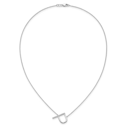 14K White Gold Sideways Diamond Initial P 18 inch Necklace