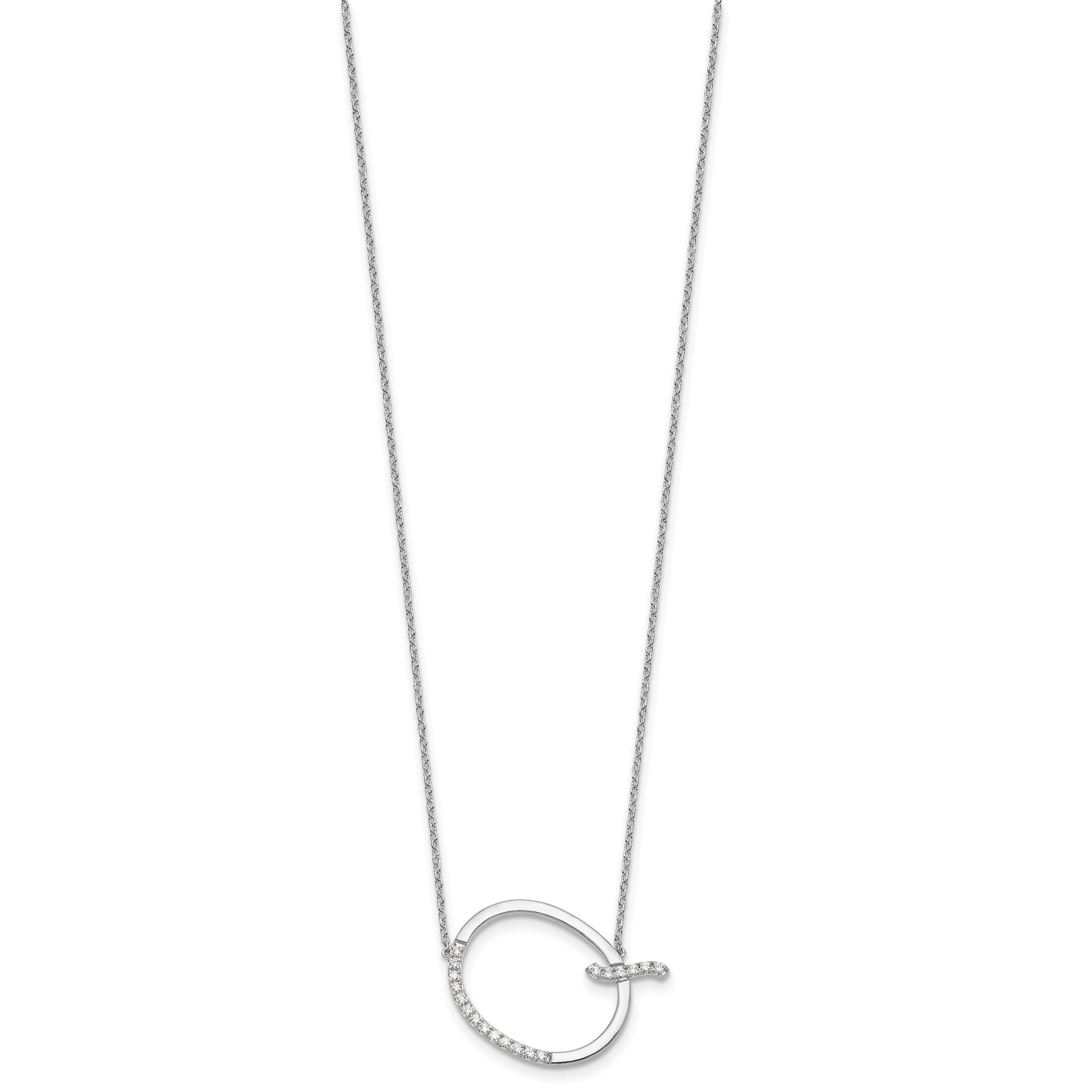 14K White Gold Sideways Diamond Initial Q 18 inch Necklace