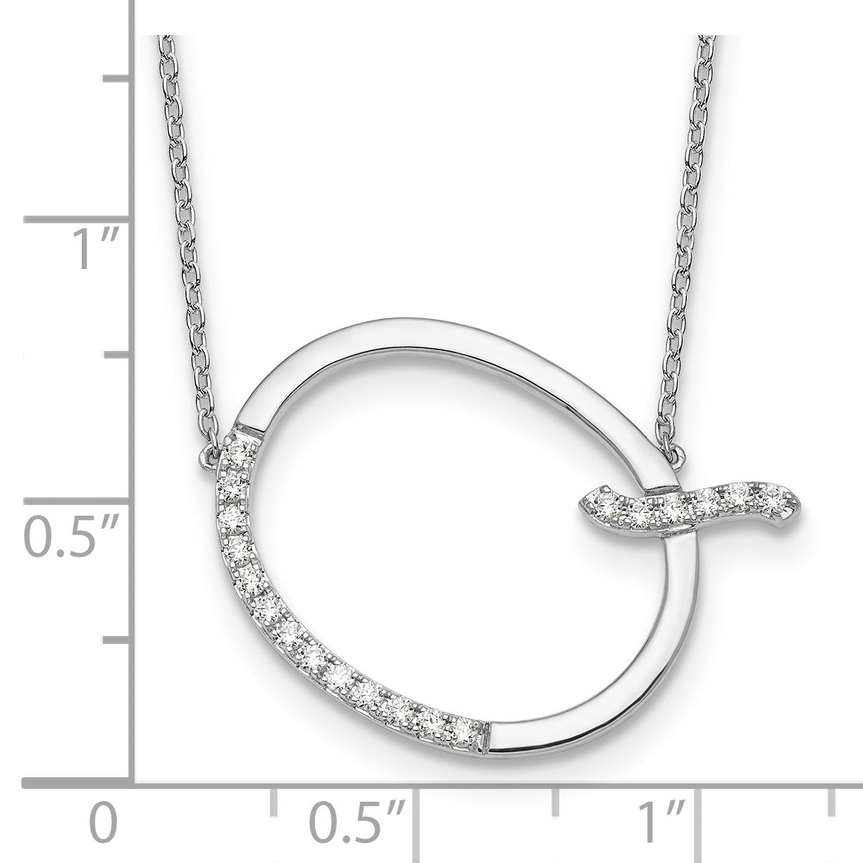 14K White Gold Sideways Diamond Initial Q 18 inch Necklace