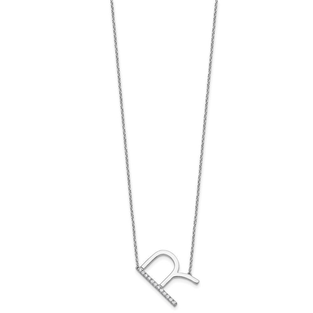 14K White Gold Sideways Diamond Initial R Necklace