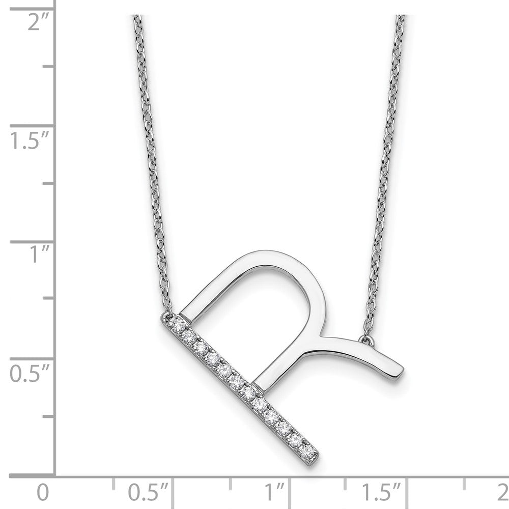 14K White Gold Sideways Diamond Initial R Necklace