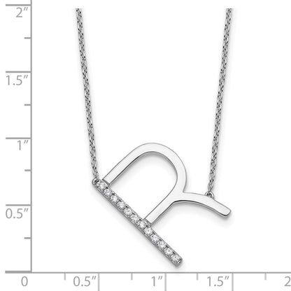 14K White Gold Sideways Diamond Initial R Necklace