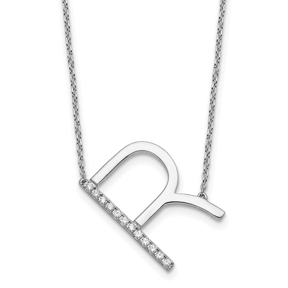 14K White Gold Sideways Diamond Initial R Necklace