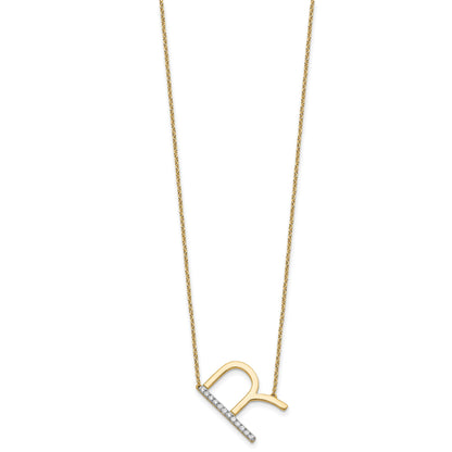 14K Sideways Diamond Initial R 18 inch Necklace