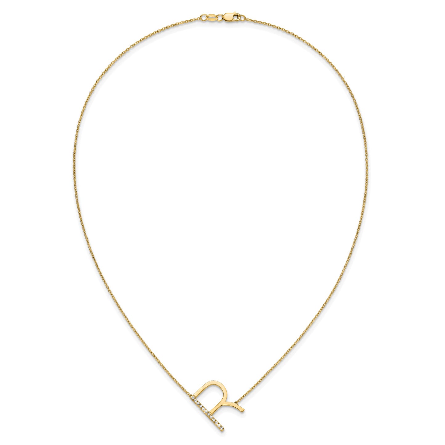 14K Sideways Diamond Initial R 18 inch Necklace