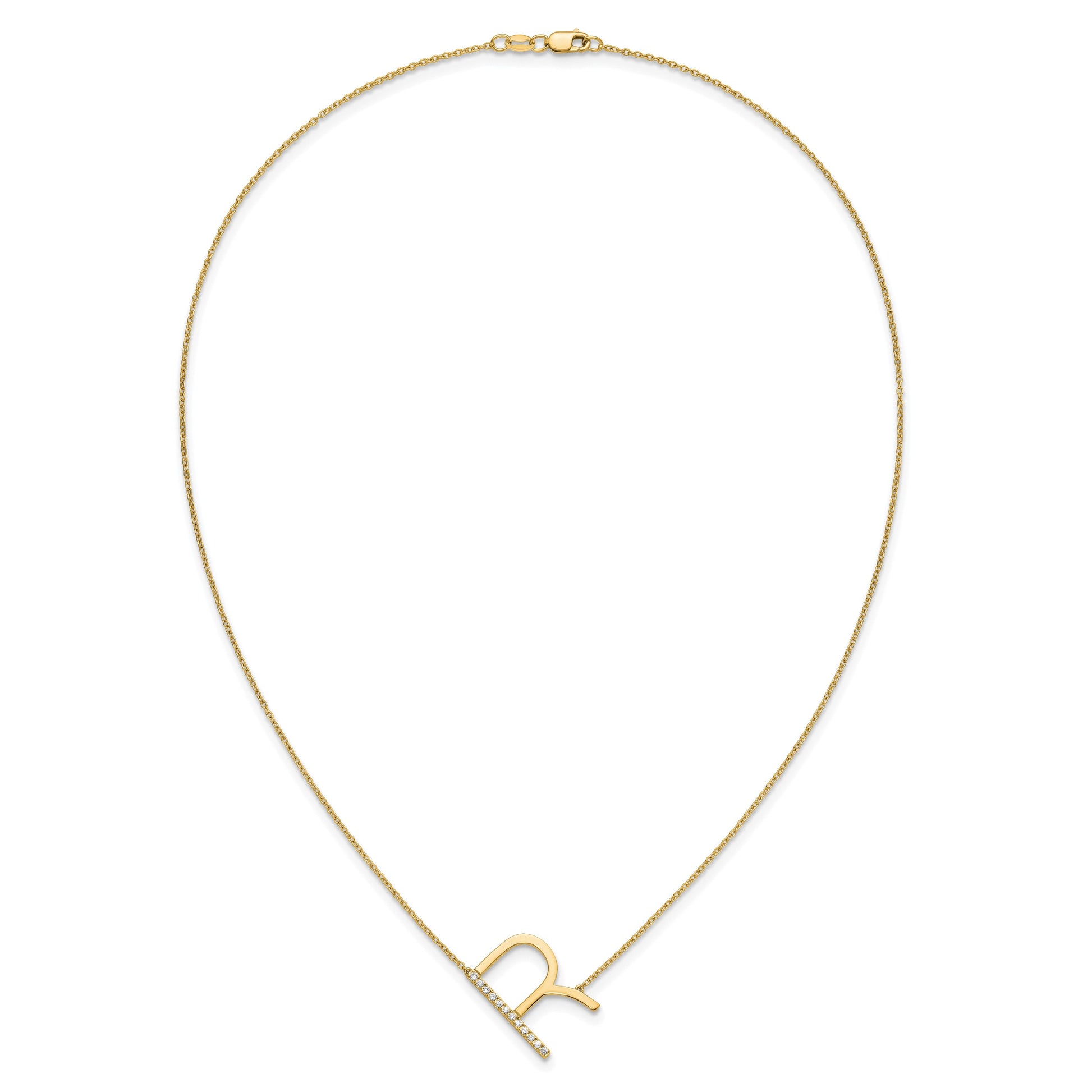 14K Sideways Diamond Initial R 18 inch Necklace