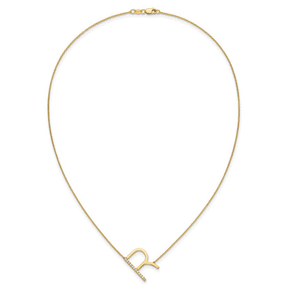14K Sideways Diamond Initial R 18 inch Necklace