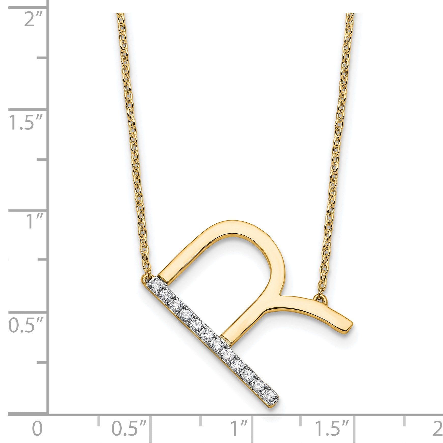 14K Sideways Diamond Initial R 18 inch Necklace