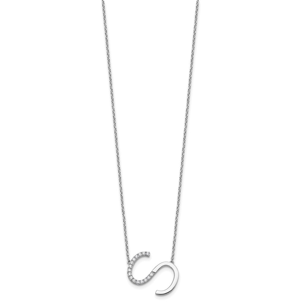 14K White Gold Sideways Diamond Initial S Necklace