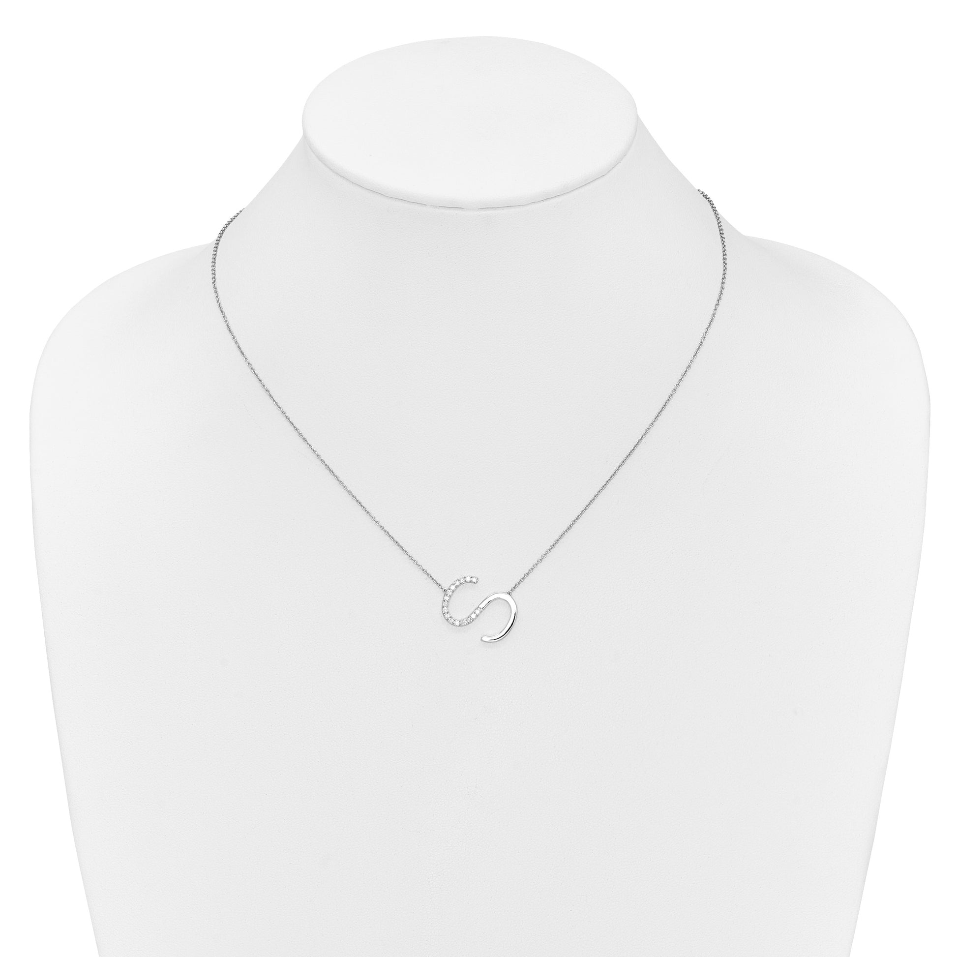 14K White Gold Sideways Diamond Initial S 18 inch Necklace