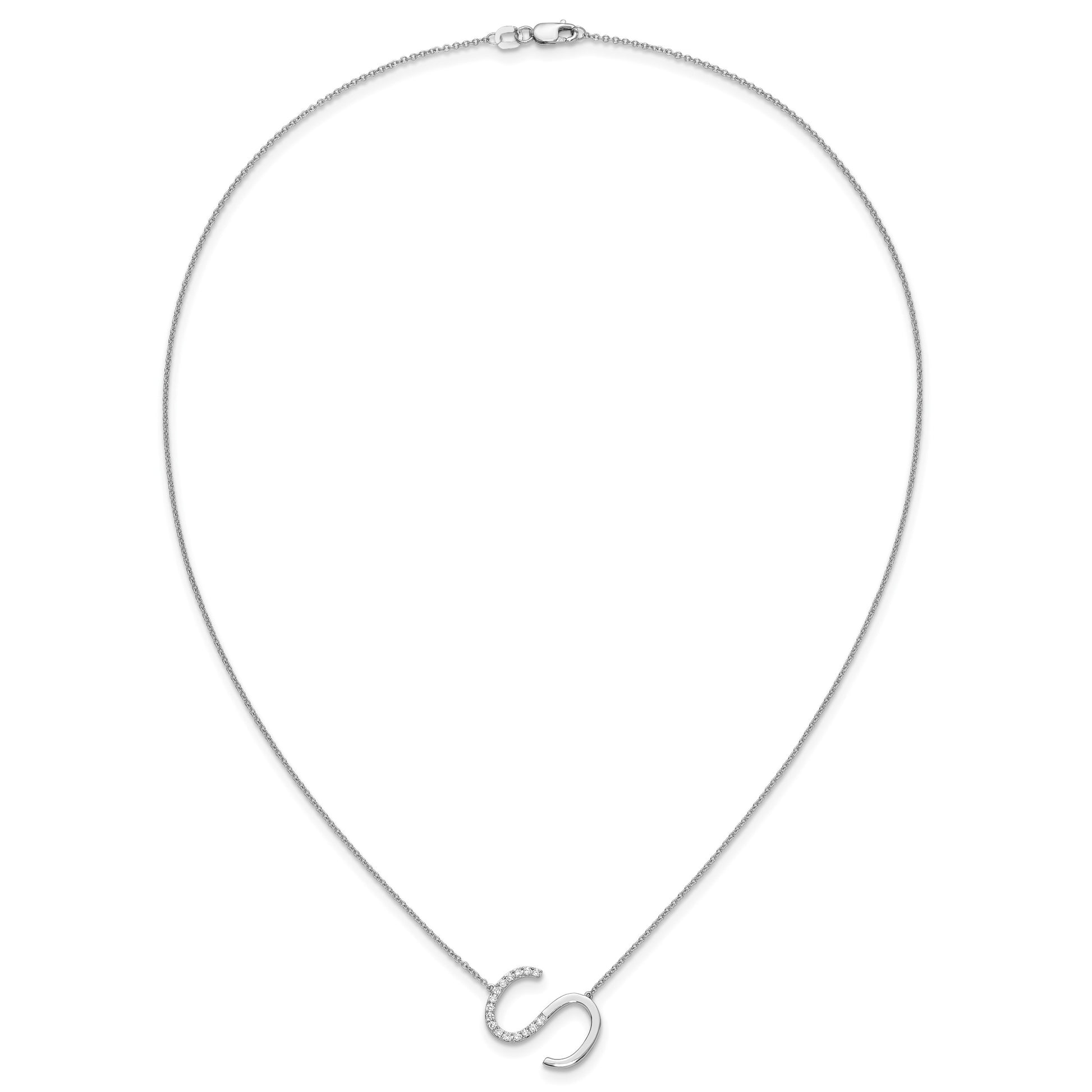 14K White Gold Sideways Diamond Initial S 18 inch Necklace