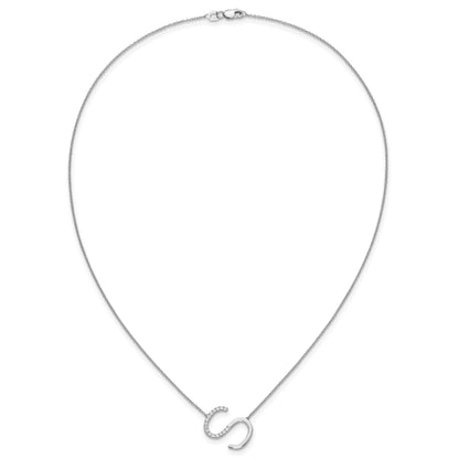 14K White Gold Sideways Diamond Initial S 18 inch Necklace