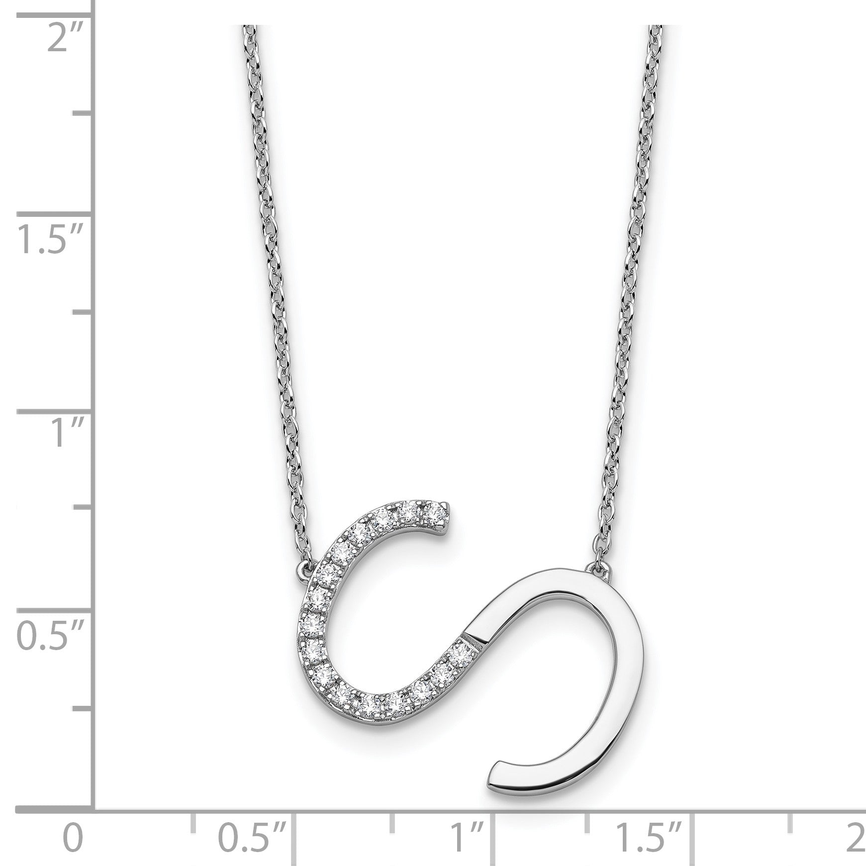 14K White Gold Sideways Diamond Initial S 18 inch Necklace