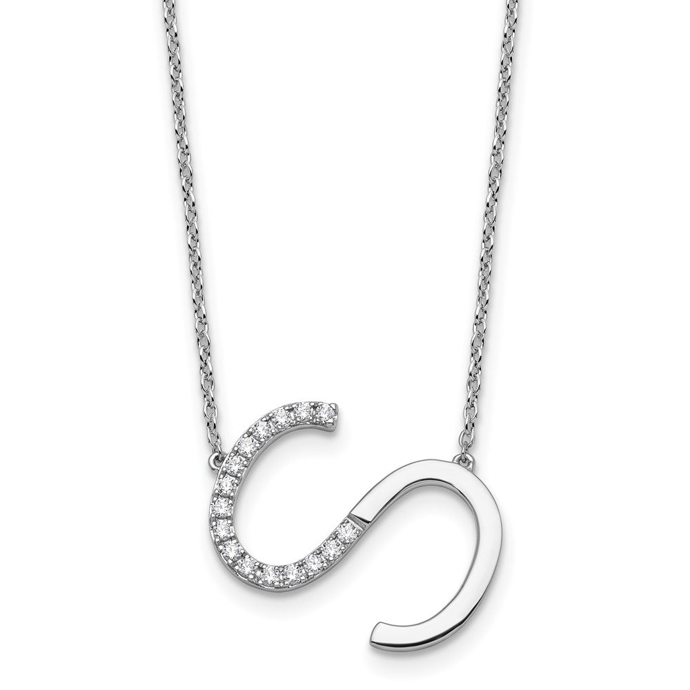 14K White Gold Sideways Diamond Initial S Necklace