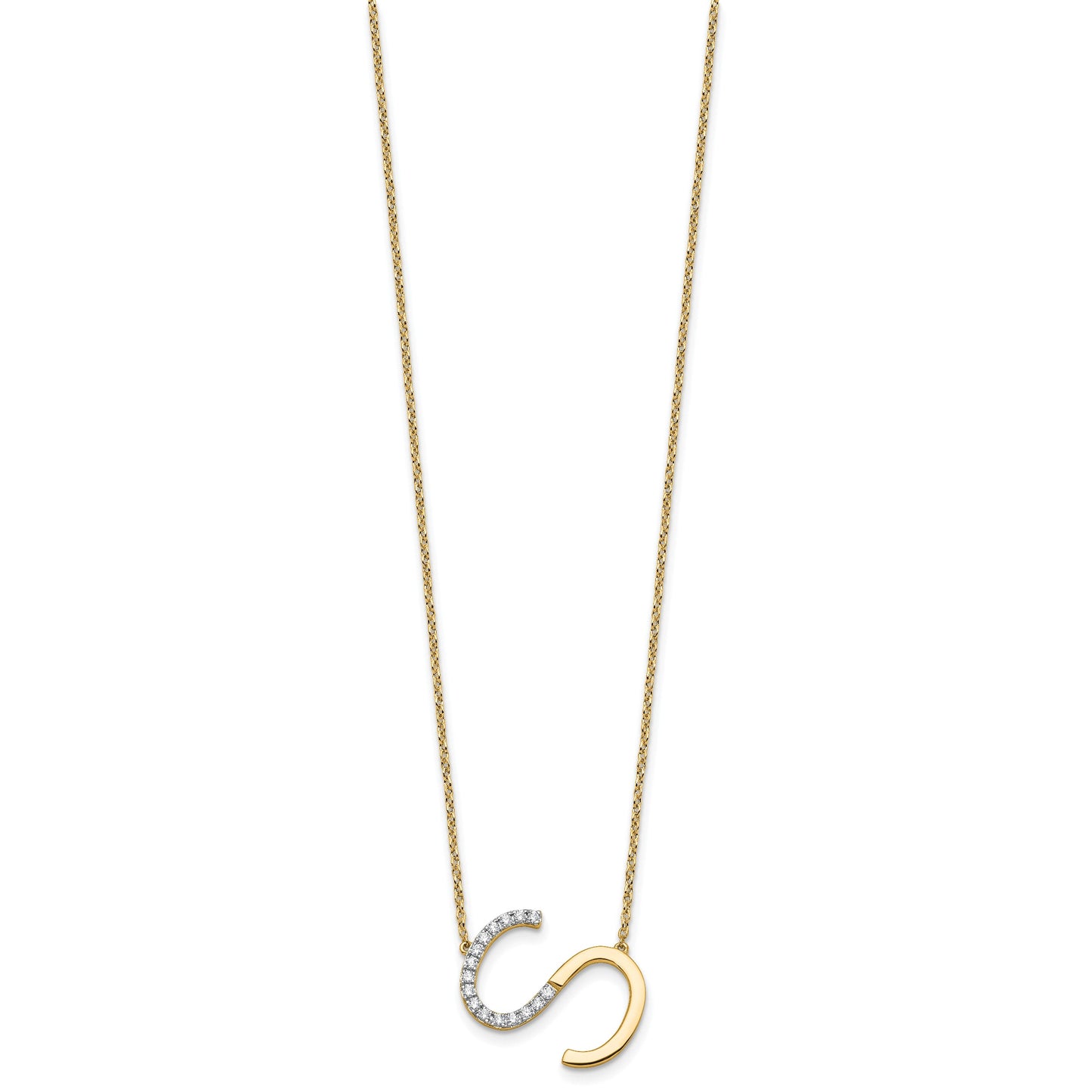 14K Sideways Diamond Initial S 18 inch Necklace
