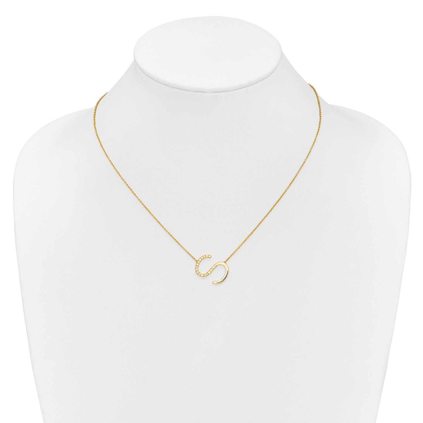 14K Sideways Diamond Initial S 18 inch Necklace