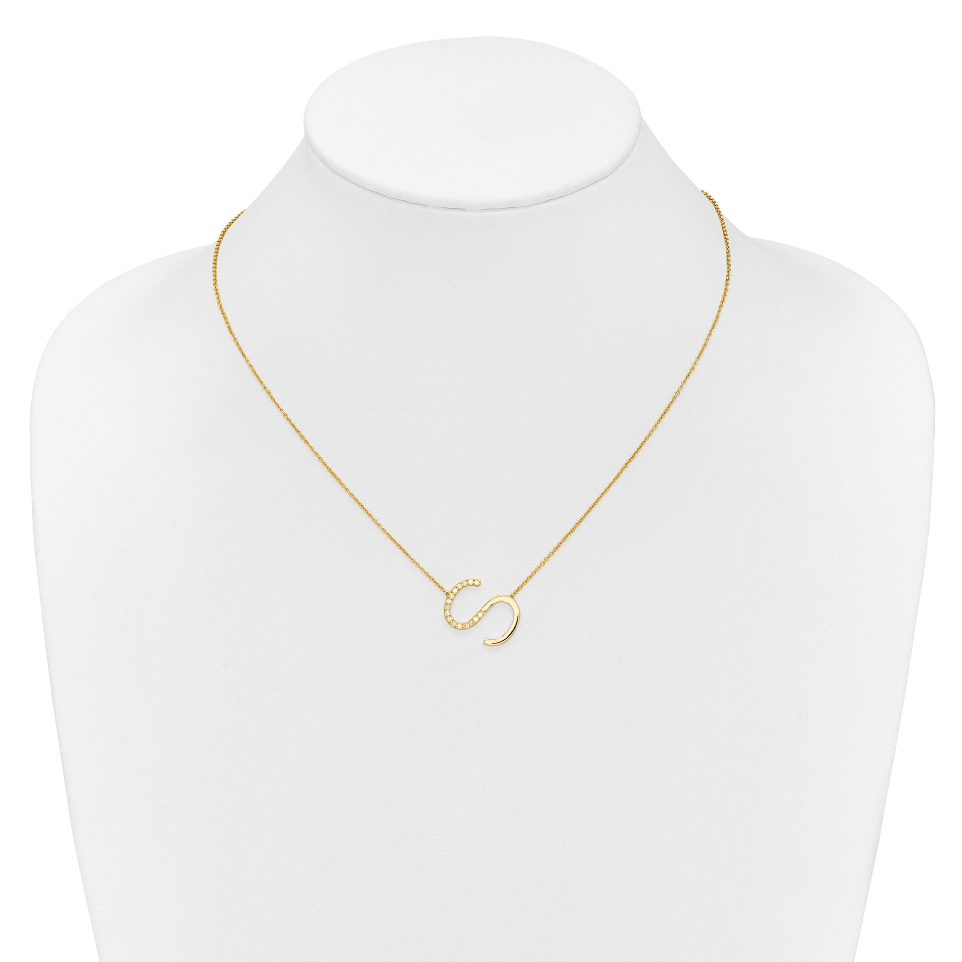 14K Sideways Diamond Initial S 18 inch Necklace