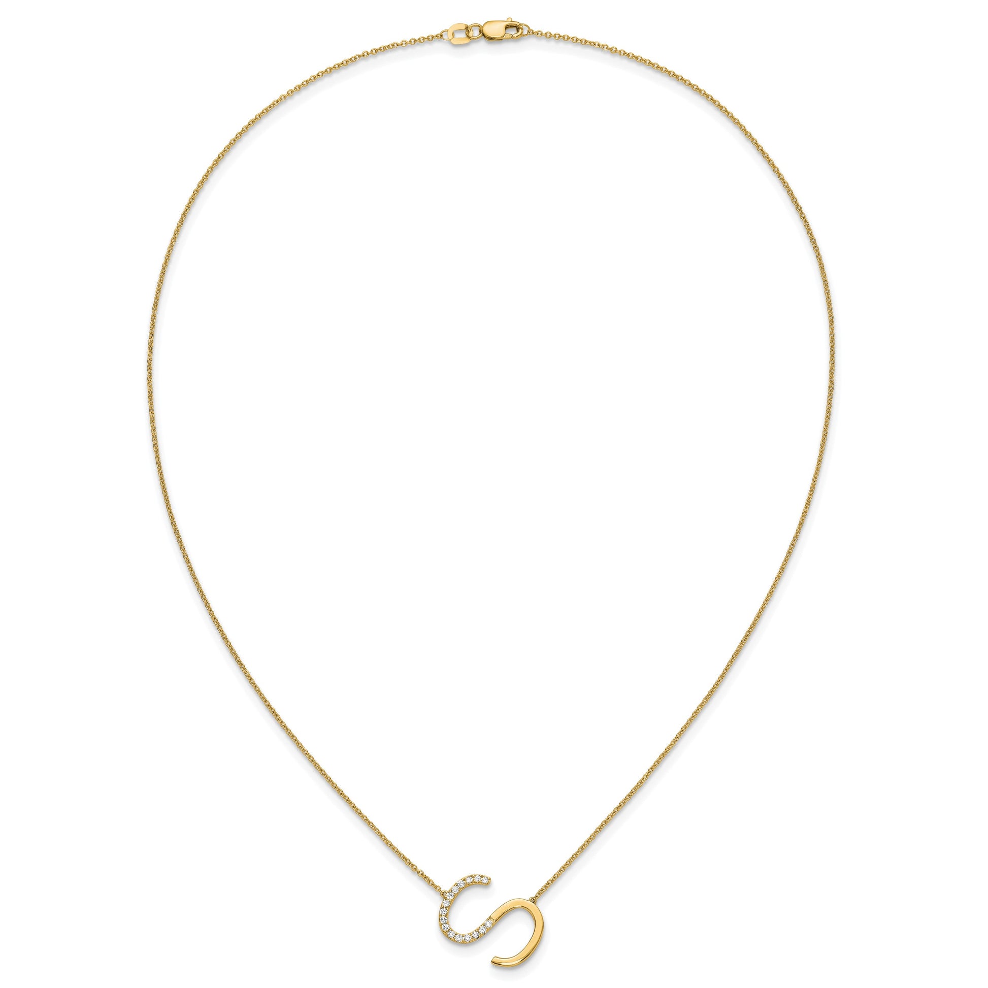 14K Sideways Diamond Initial S 18 inch Necklace