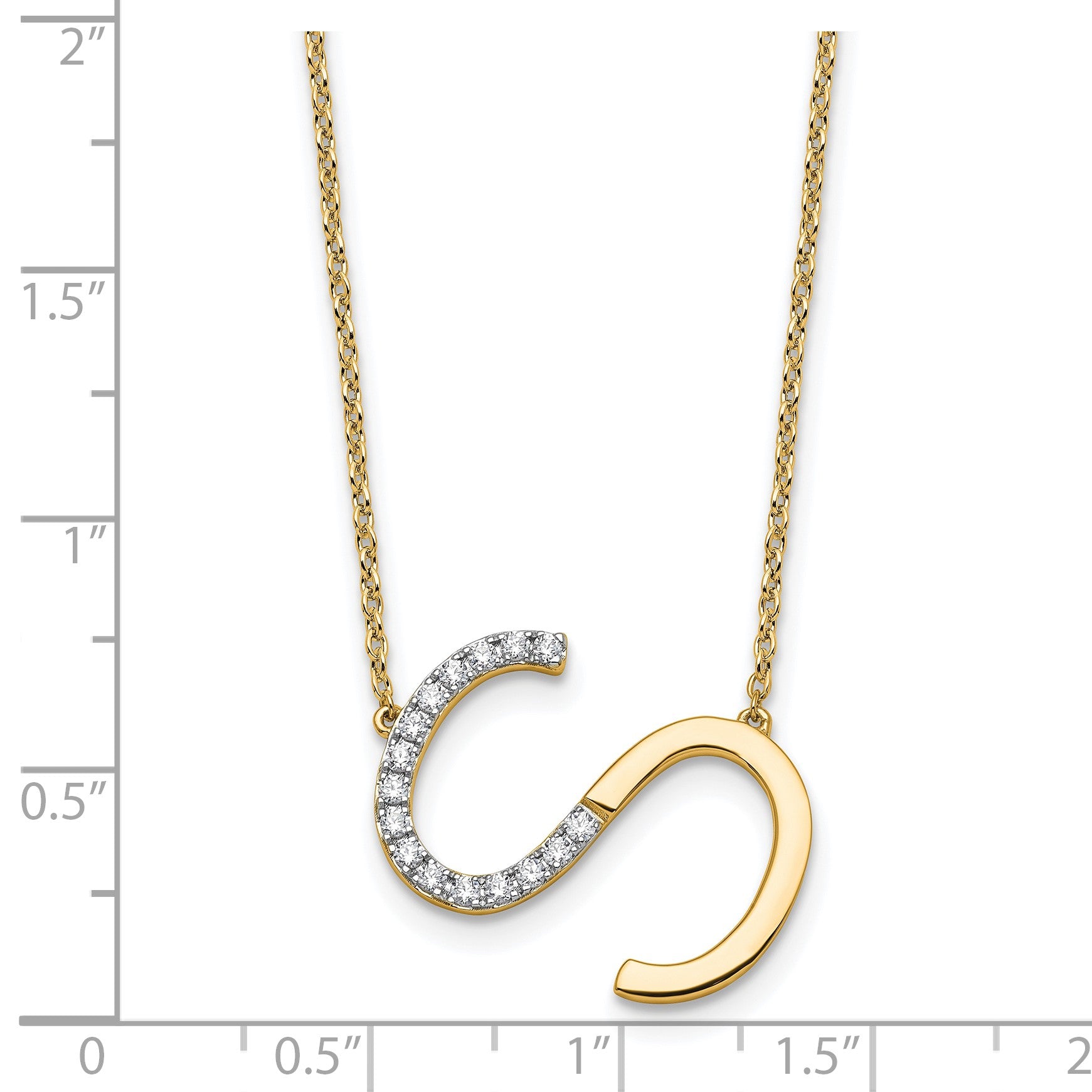 14K Sideways Diamond Initial S 18 inch Necklace