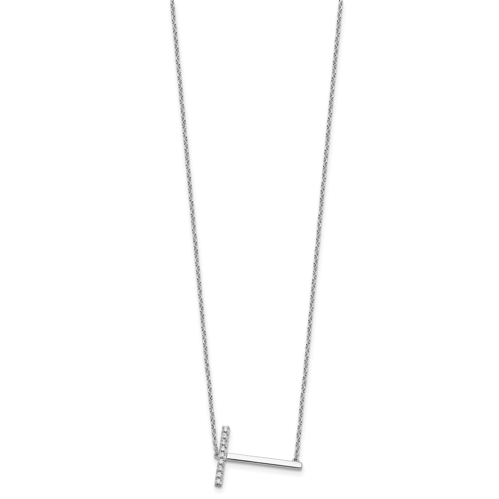 14K White Gold Sideways Diamond Initial T 18 inch Necklace