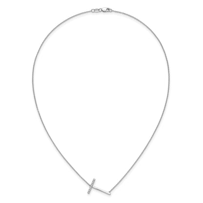 14K White Gold Sideways Diamond Initial T 18 inch Necklace