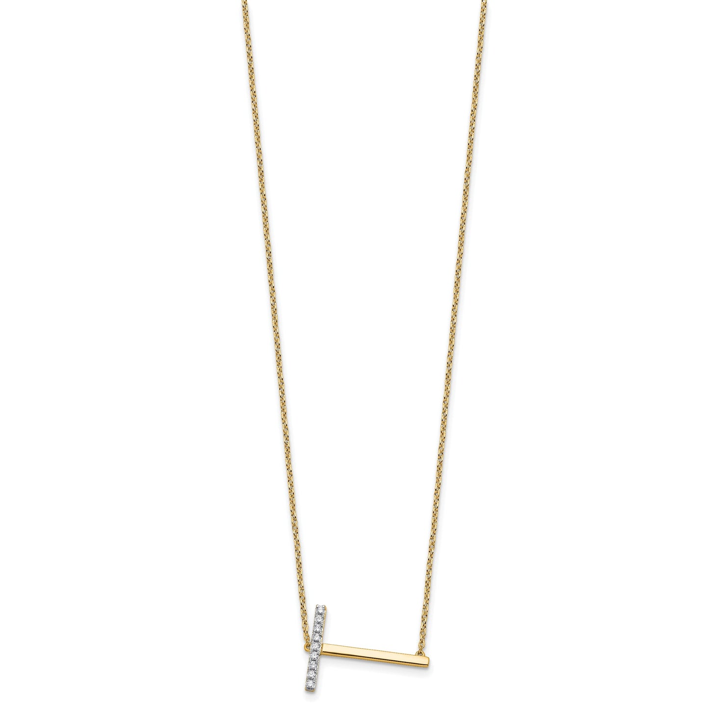 14K Sideways Diamond Initial T 18 inch Necklace