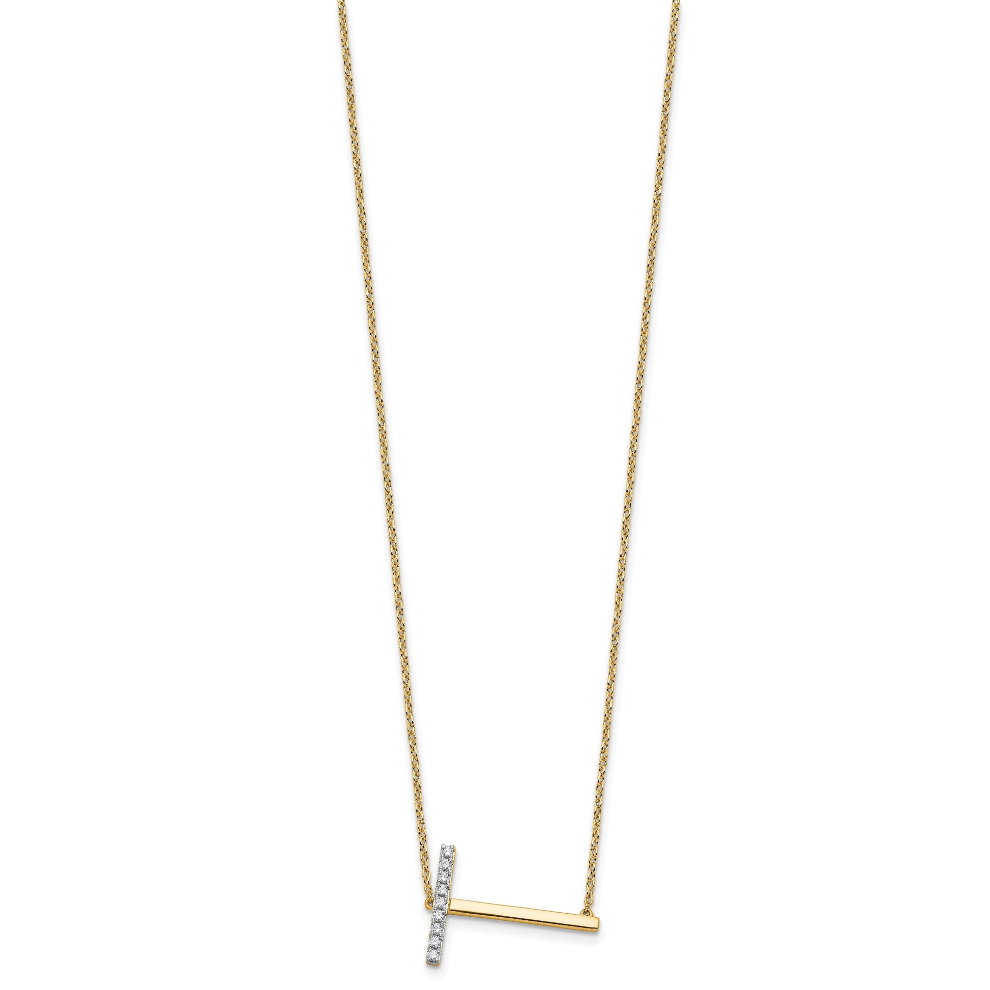 14K Sideways Diamond Initial T 18 inch Necklace
