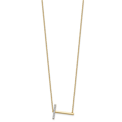 14K Sideways Diamond Initial T 18 inch Necklace
