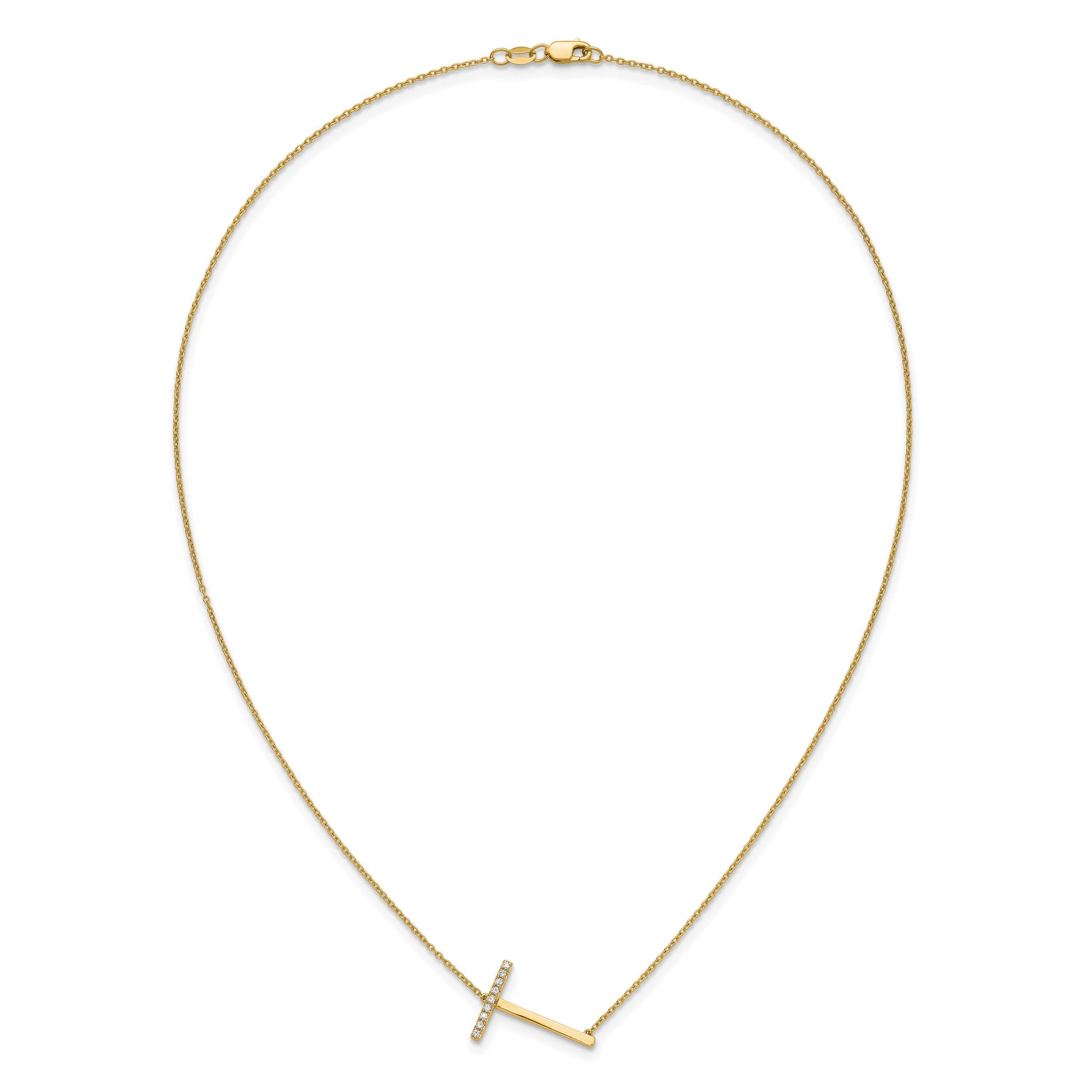 14K Sideways Diamond Initial T 18 inch Necklace