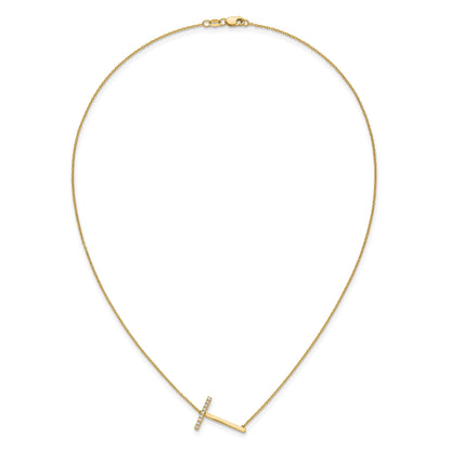 14K Sideways Diamond Initial T 18 inch Necklace