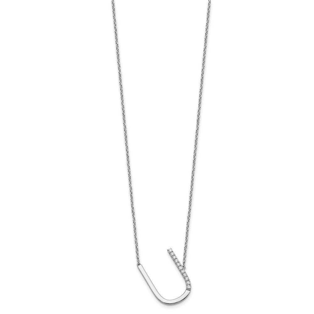 14K White Gold Sideways Diamond Initial U Necklace