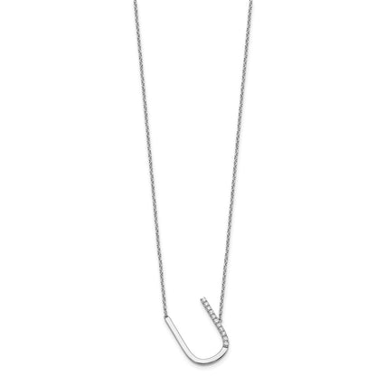 14K White Gold Sideways Diamond Initial U Necklace