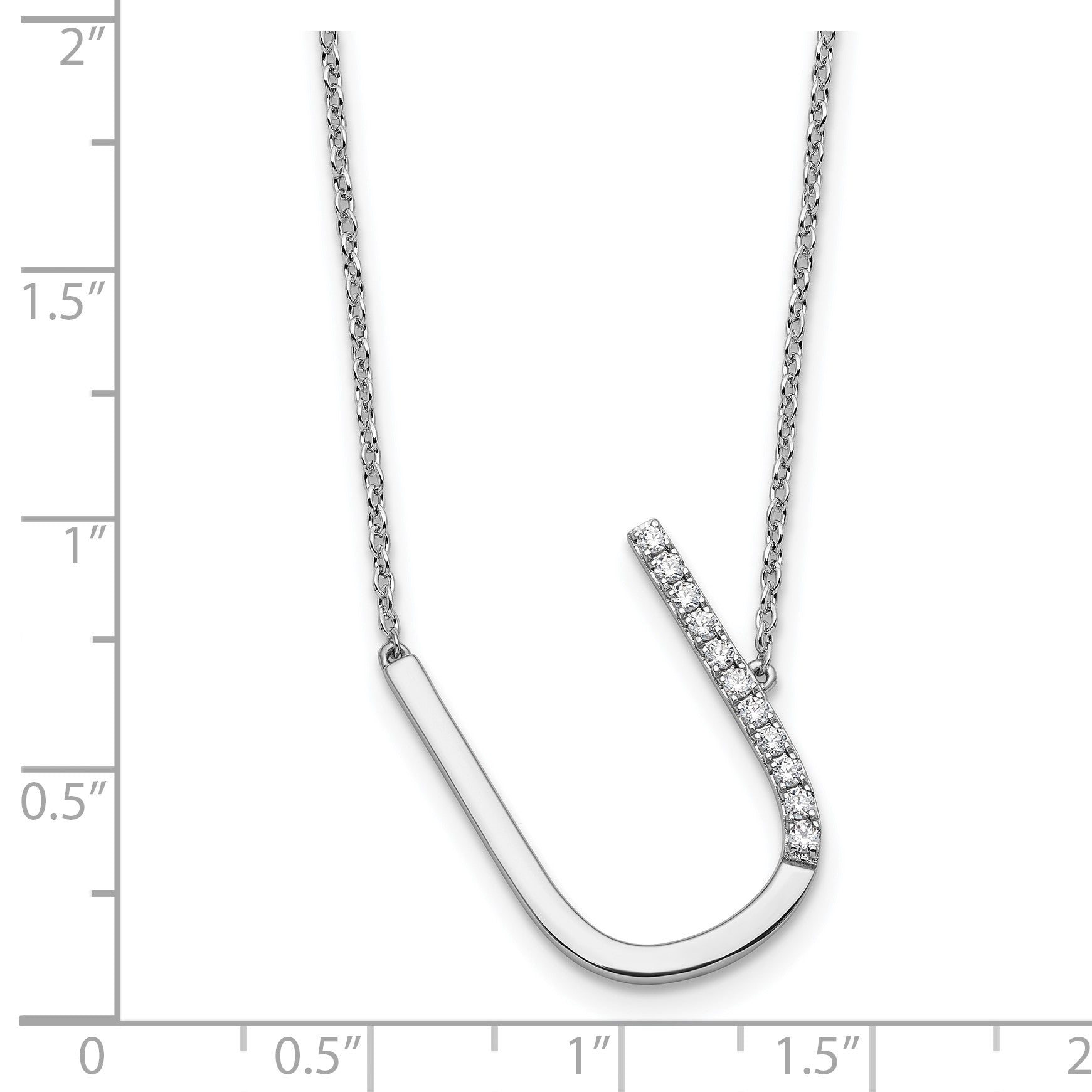 14K White Gold Sideways Diamond Initial U 18 inch Necklace