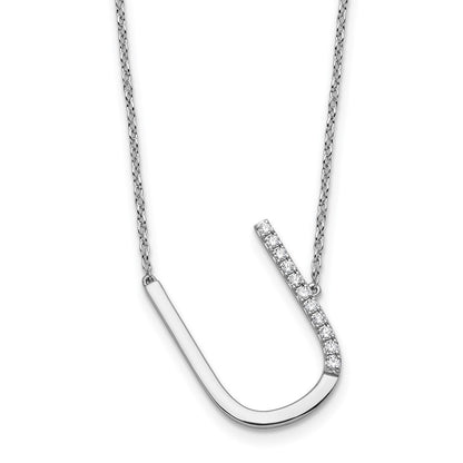 14K White Gold Sideways Diamond Initial U Necklace