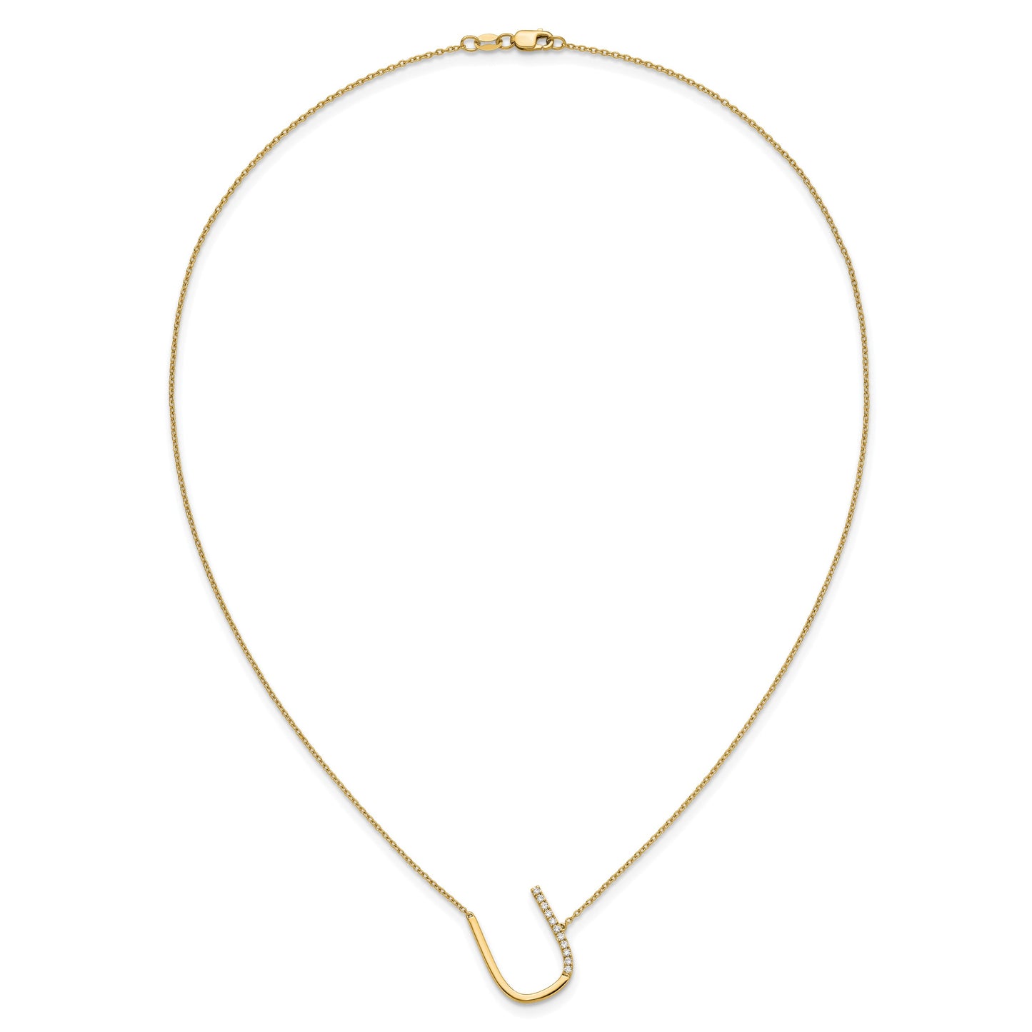 14K Sideways Diamond Initial U 18 inch Necklace