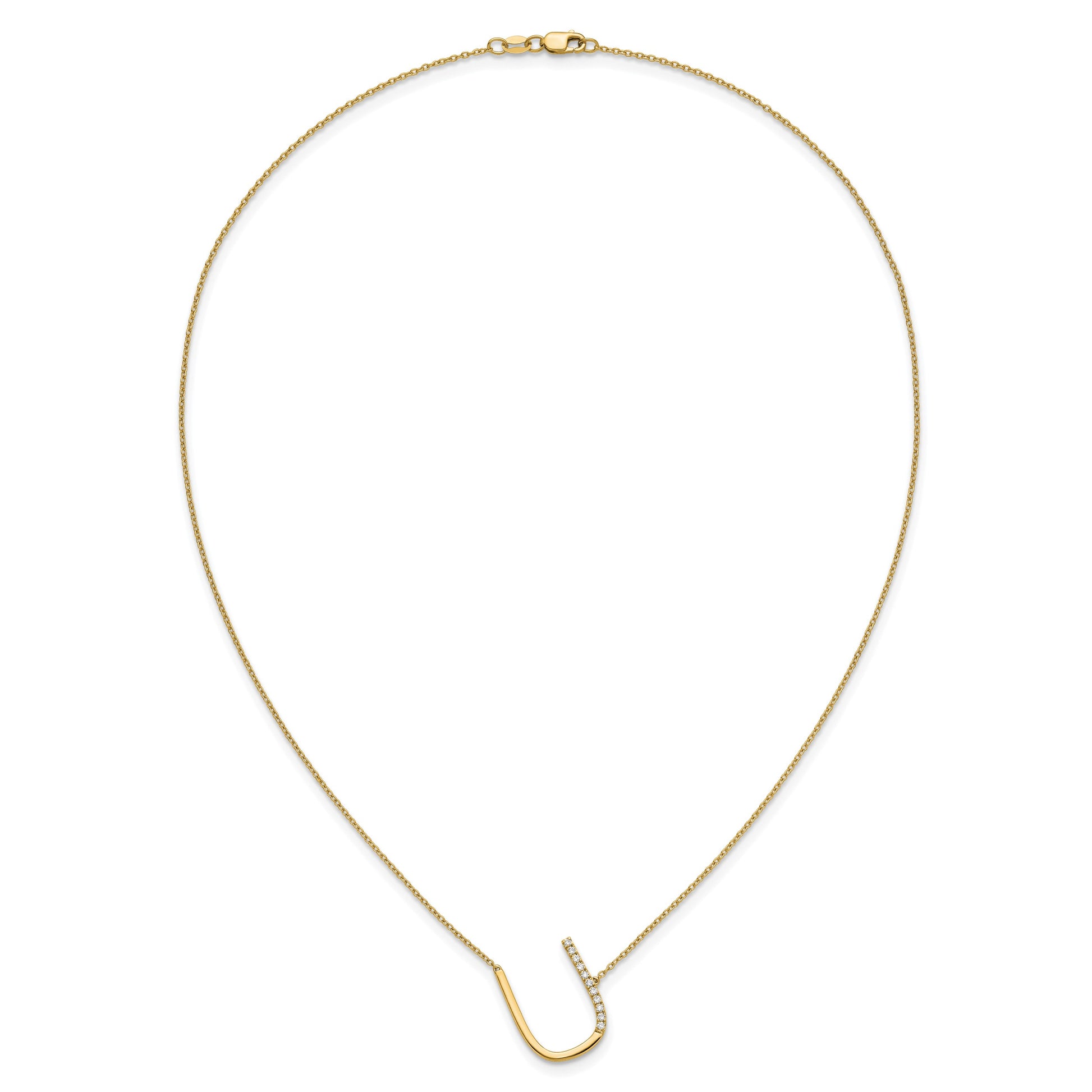 14K Sideways Diamond Initial U 18 inch Necklace