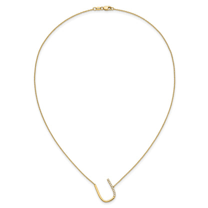 14K Sideways Diamond Initial U 18 inch Necklace