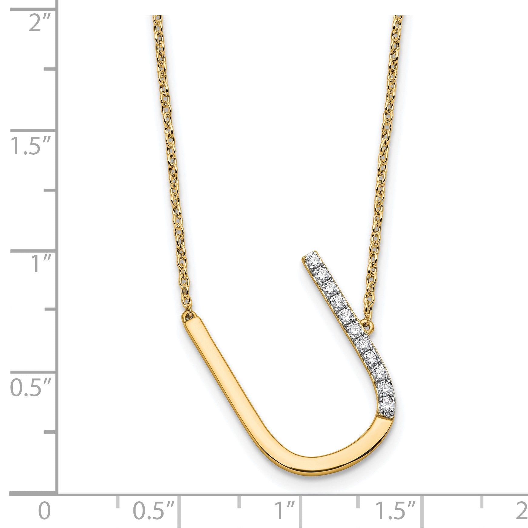 14K Sideways Diamond Initial U 18 inch Necklace